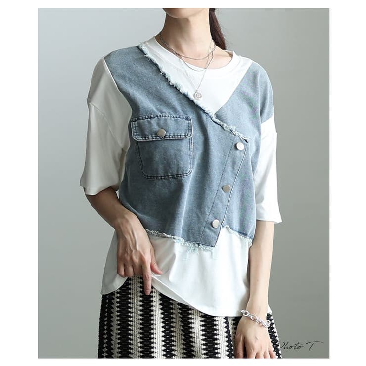 デザインで差がつくデニムレイヤード風カットソートップス レディース トップス | Sawa a la mode | 詳細画像2 