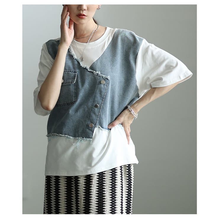 デザインで差がつくデニムレイヤード風カットソートップス レディース トップス | Sawa a la mode | 詳細画像4 
