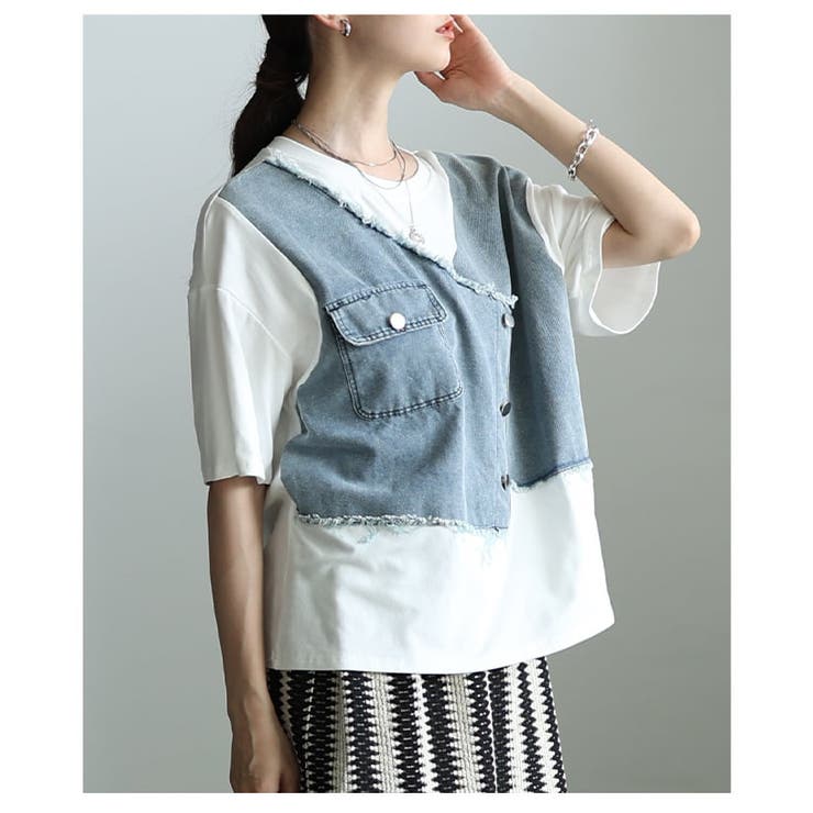デザインで差がつくデニムレイヤード風カットソートップス レディース トップス | Sawa a la mode | 詳細画像8 