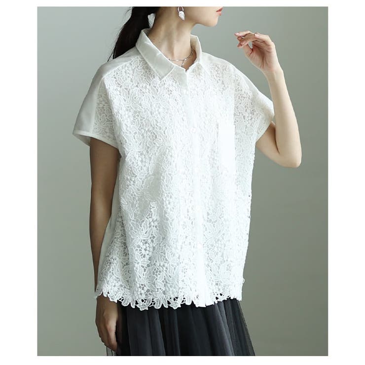 品よく華やぐレース切替フレンチスリーブシャツ レディース トップス | Sawa a la mode | 詳細画像8 