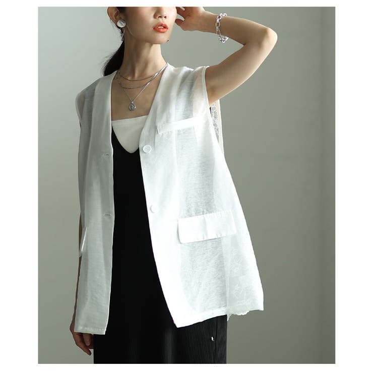 重ねれば高見えバックレース異素材ジレジャケット レディース ファッション | Sawa a la mode | 詳細画像8 