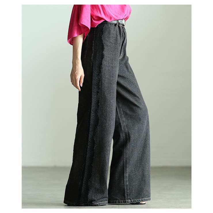 女性らしく彩るサイドレース12オンスデニムワイドパンツ レディース ファッション | Sawa a la mode | 詳細画像17 