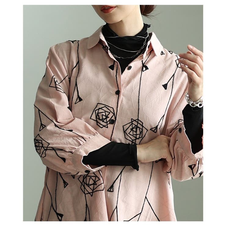 甘さに逃げない幾何学風ローズ刺繍コットンシャツチュニック レディース ファッショ… | Sawa a la mode | 詳細画像20 