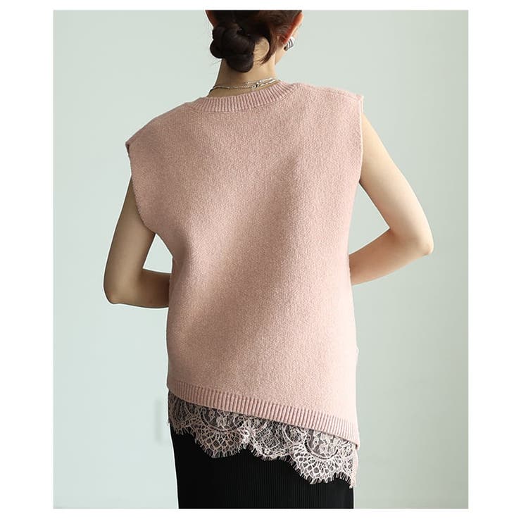 重ねるだけで華やぐレース切替アシメニットベスト レディース トップス | Sawa a la mode | 詳細画像9 