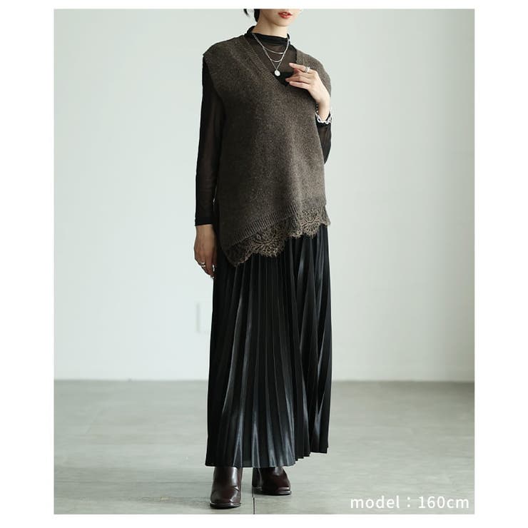 重ねるだけで華やぐレース切替アシメニットベスト レディース トップス | Sawa a la mode | 詳細画像13 