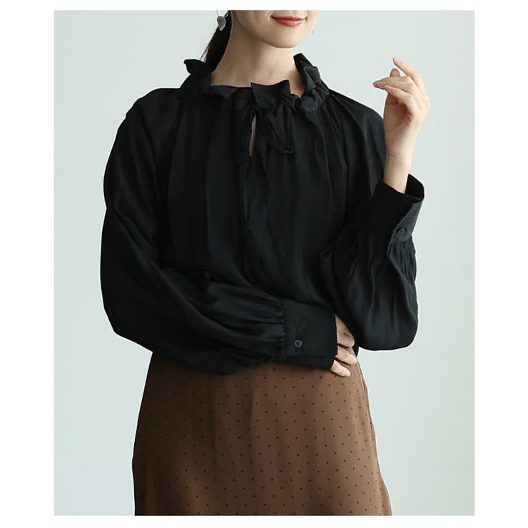 大人可愛く着映えるフリルスタンドカラーリボンブラウス レディース トップス | Sawa a la mode | 詳細画像9 