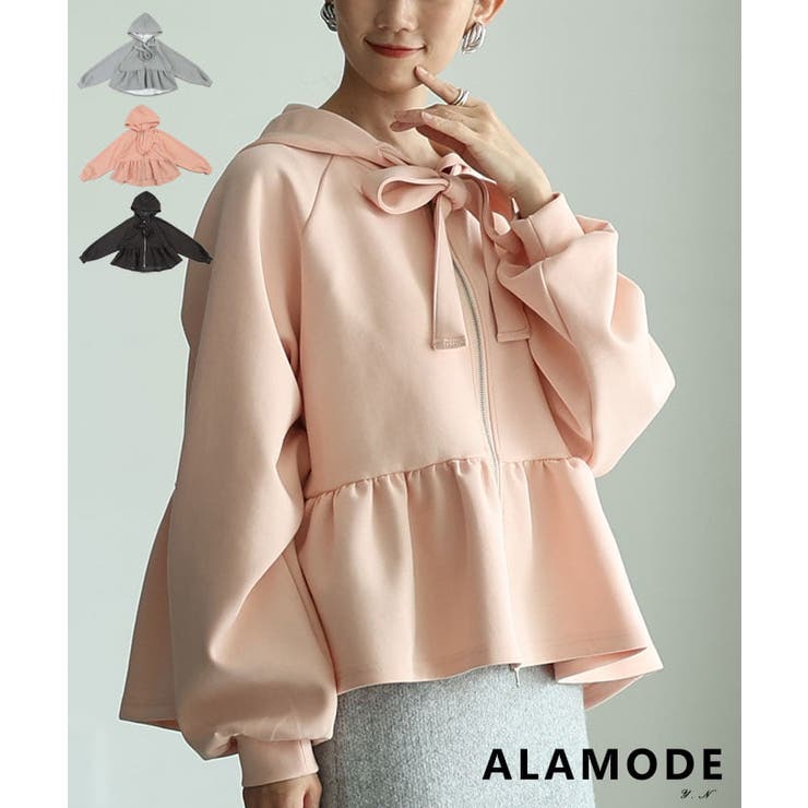 顔まわり華やぐリボンタイペプラムパーカー レディース トップス | Sawa a la mode | 詳細画像1 