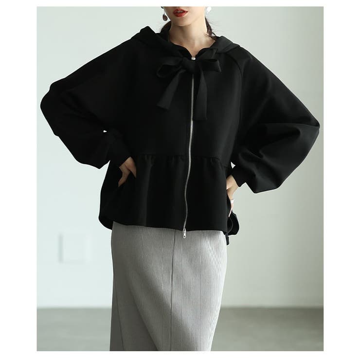 顔まわり華やぐリボンタイペプラムパーカー レディース トップス | Sawa a la mode | 詳細画像14 