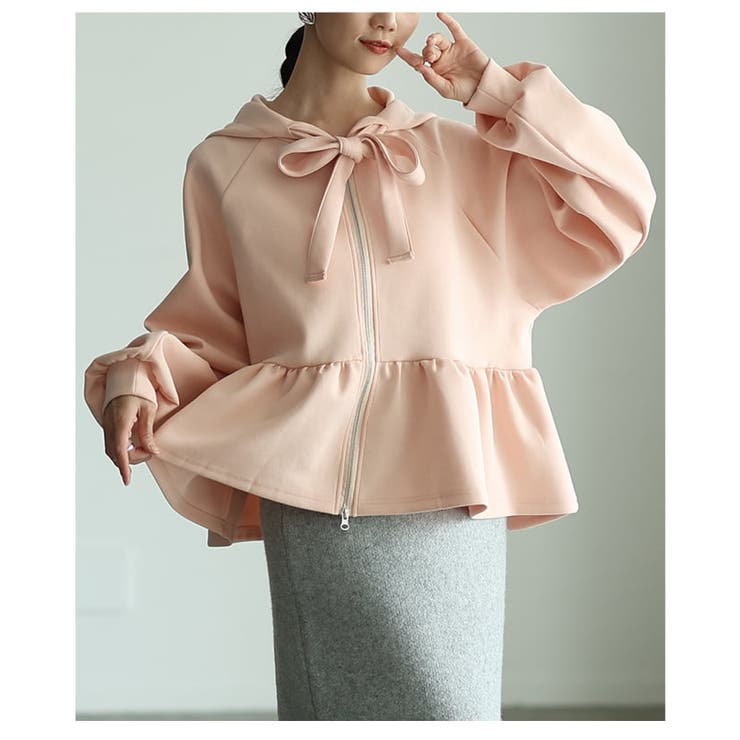 顔まわり華やぐリボンタイペプラムパーカー レディース トップス | Sawa a la mode | 詳細画像16 