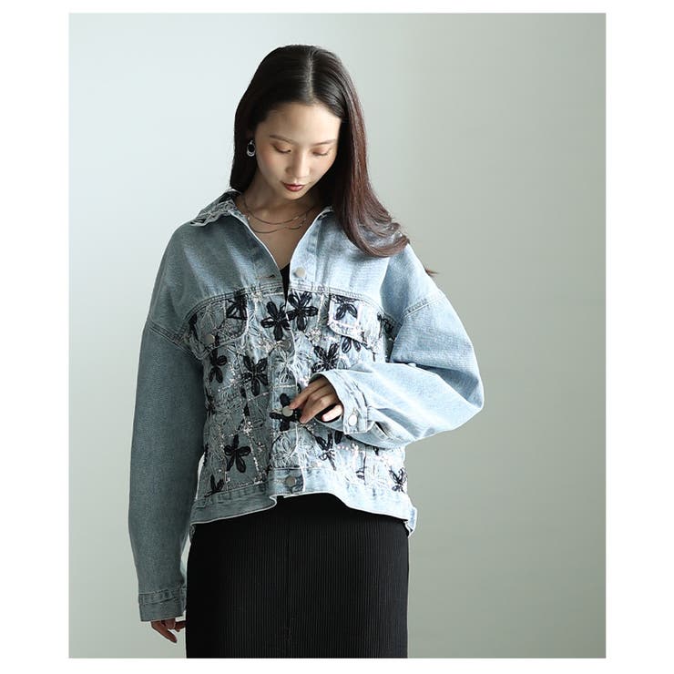 常識をハックするチュールフラワー切替デニムジャケット レディース ファッション | Sawa a la mode | 詳細画像12 