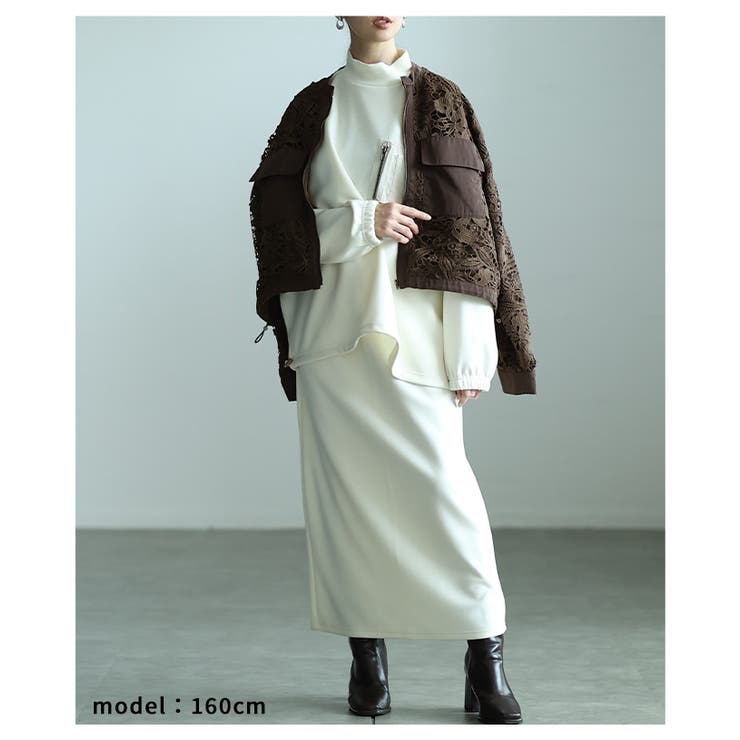 相反する魅力を宿す花柄レース裾ドロストジップブルゾン レディース ファッション | Sawa a la mode | 詳細画像20 