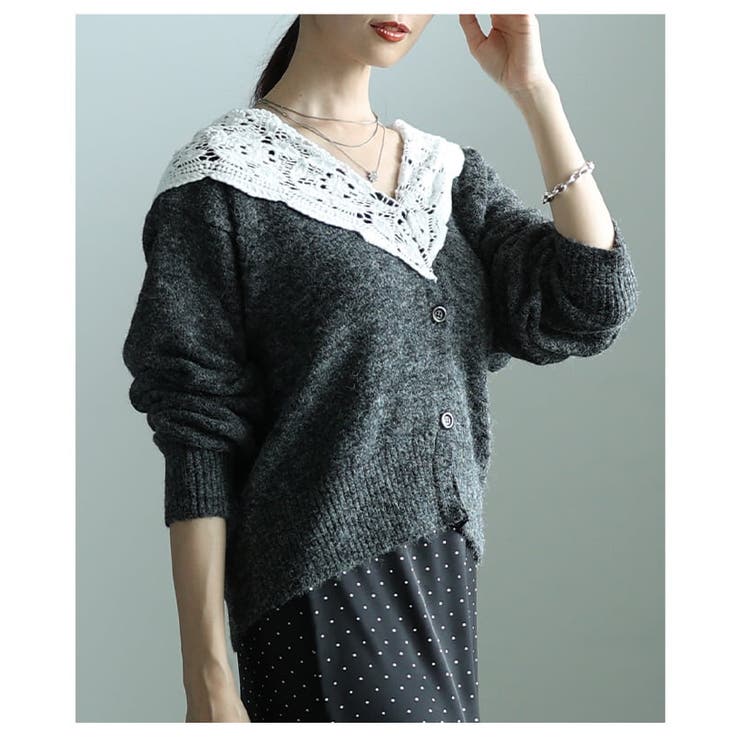 甘さを添えるモヘアレースショールカラーカーディガン レディース トップス | Sawa a la mode | 詳細画像15 