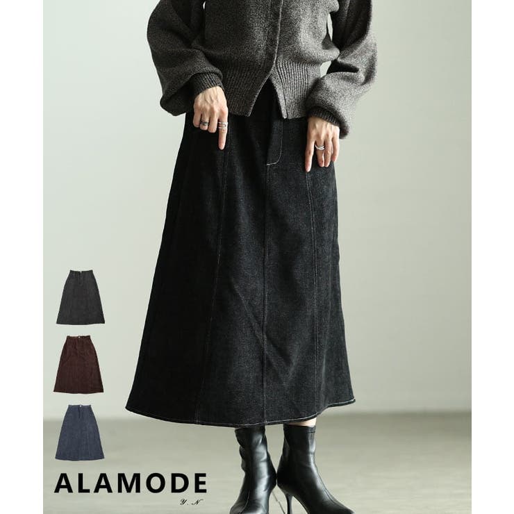 艶感で差がつくベロアデニム切替フレアスカート レディース スカート | Sawa a la mode | 詳細画像1 
