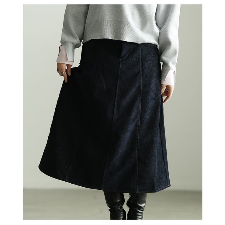 艶感で差がつくベロアデニム切替フレアスカート レディース スカート | Sawa a la mode | 詳細画像9 