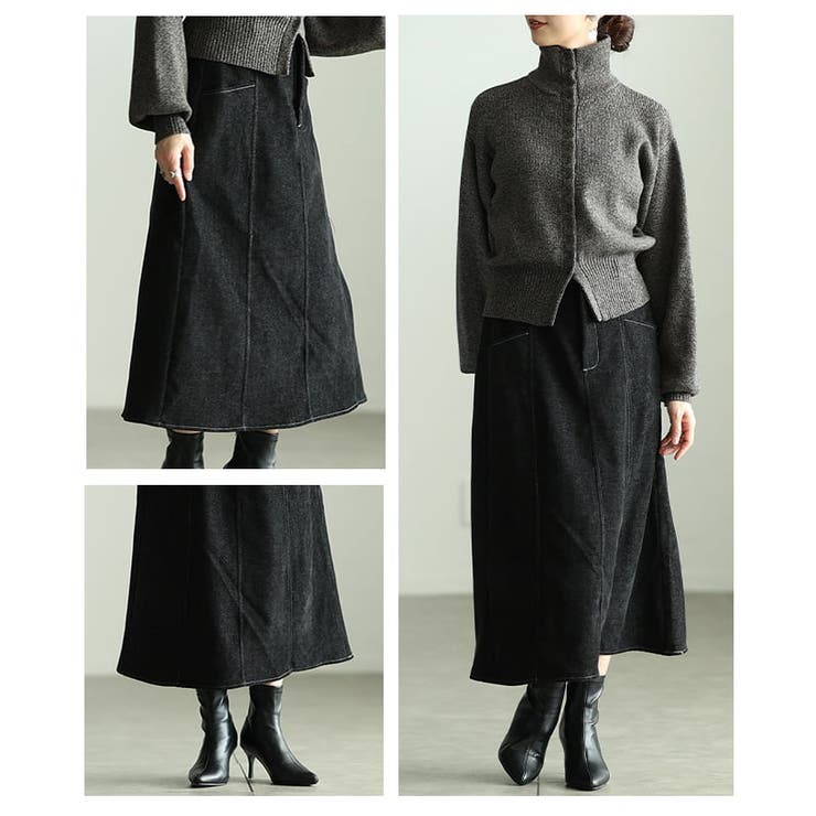 艶感で差がつくベロアデニム切替フレアスカート レディース スカート | Sawa a la mode | 詳細画像17 