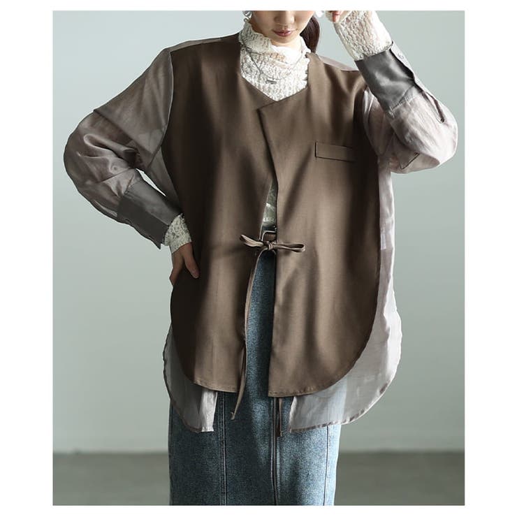 重ね着風でこなれるシアーシャツドッキングジャケット レディース アウター | Sawa a la mode | 詳細画像4 