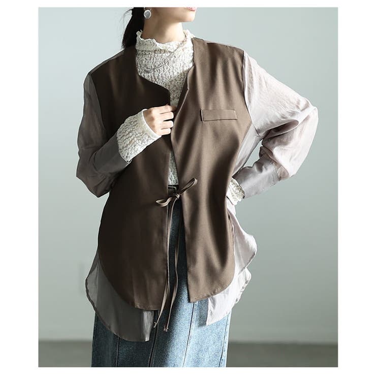 重ね着風でこなれるシアーシャツドッキングジャケット レディース アウター | Sawa a la mode | 詳細画像9 
