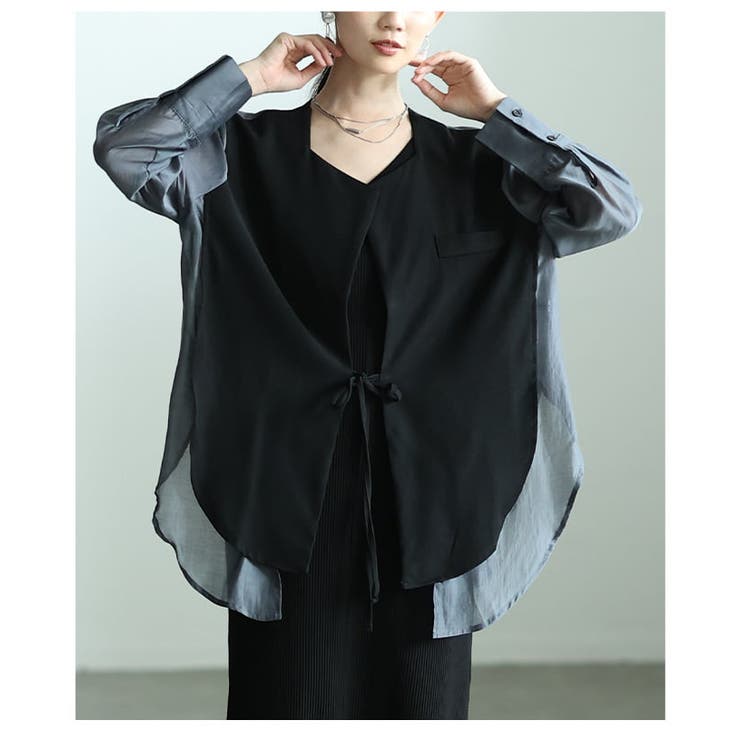 重ね着風でこなれるシアーシャツドッキングジャケット レディース アウター | Sawa a la mode | 詳細画像21 