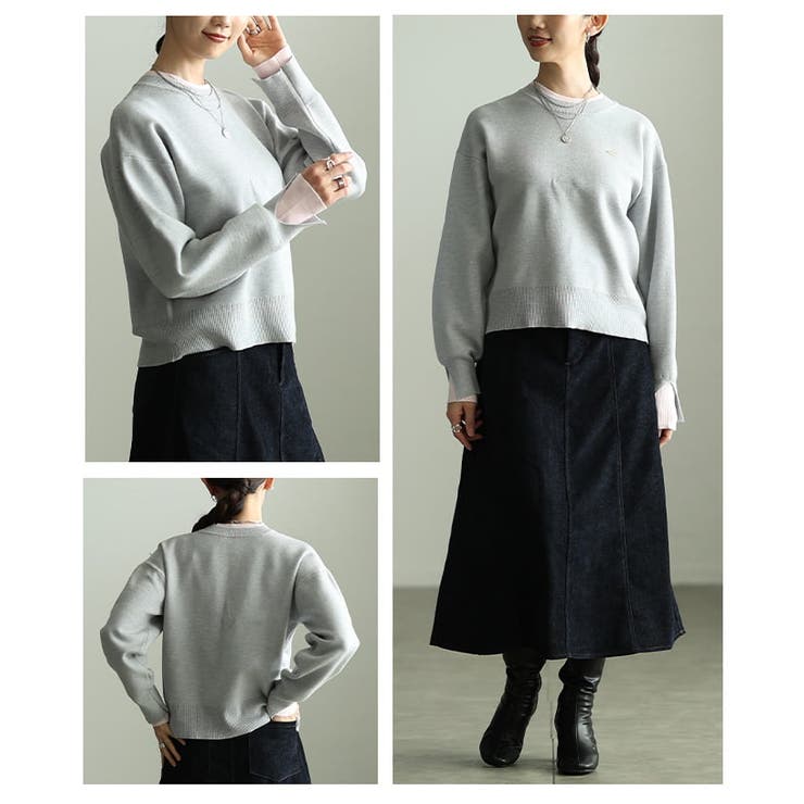 シンプルに映える配色アクセントクルーネックニット レディース トップス | Sawa a la mode | 詳細画像17 