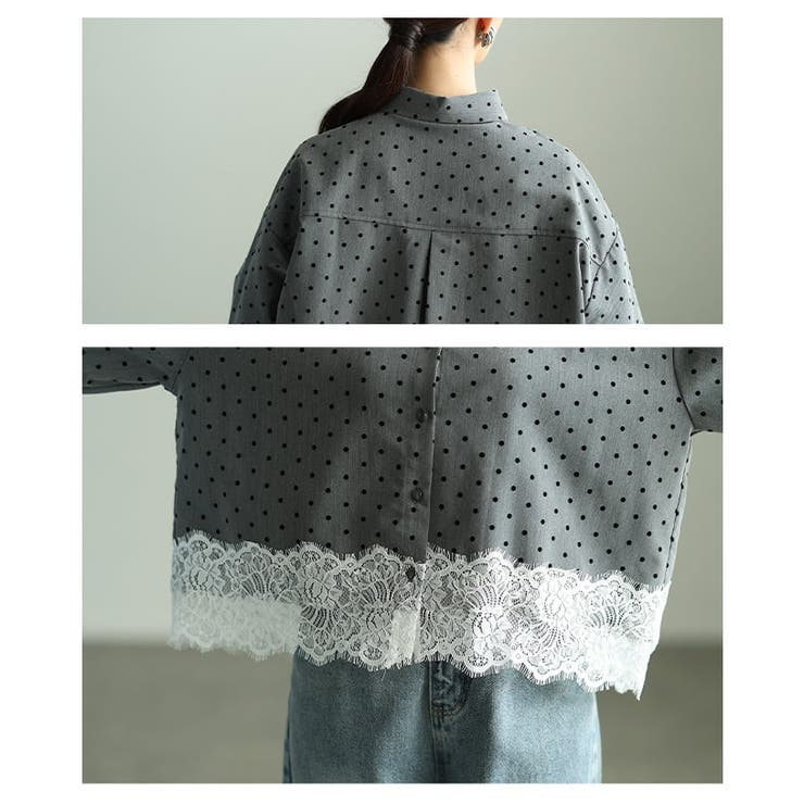 クラシカルに映えるフロッキードット裾レースシャツ レディース トップス | Sawa a la mode | 詳細画像5 