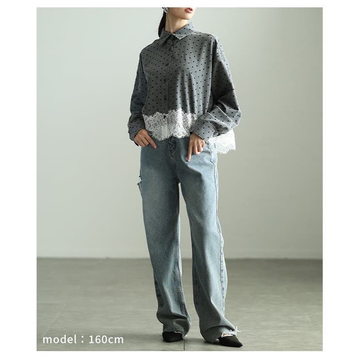 クラシカルに映えるフロッキードット裾レースシャツ レディース トップス | Sawa a la mode | 詳細画像7 