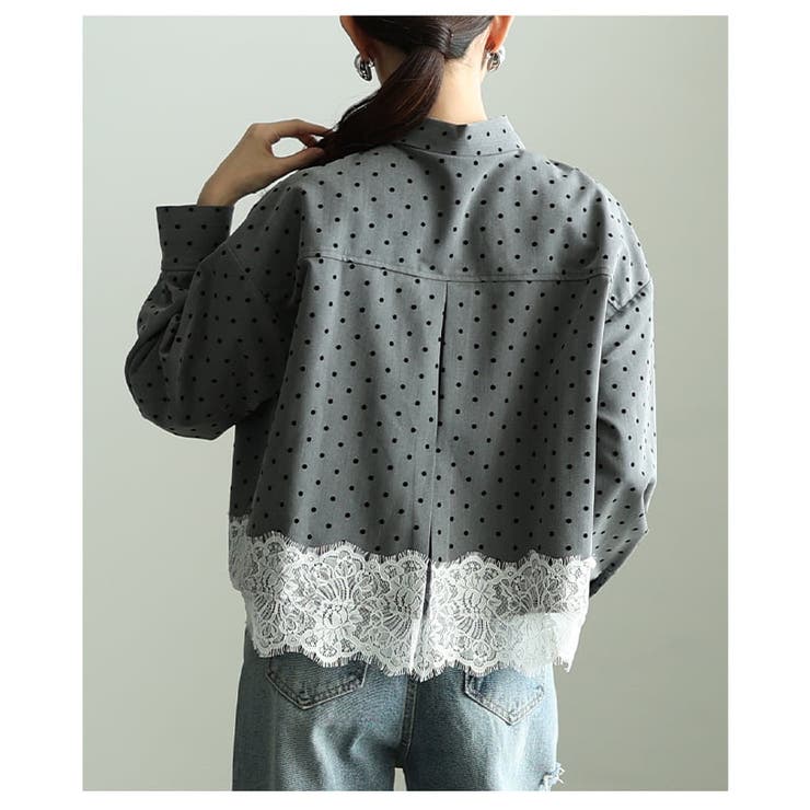 クラシカルに映えるフロッキードット裾レースシャツ レディース トップス | Sawa a la mode | 詳細画像9 