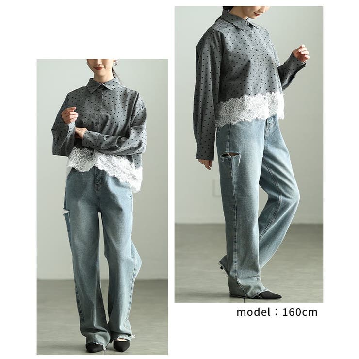 クラシカルに映えるフロッキードット裾レースシャツ レディース トップス | Sawa a la mode | 詳細画像10 