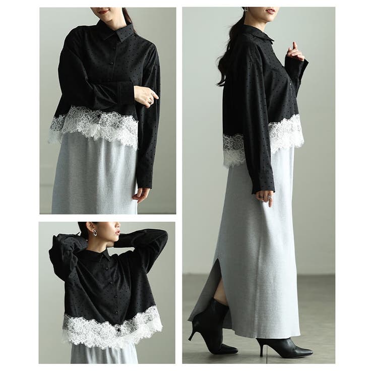 クラシカルに映えるフロッキードット裾レースシャツ レディース トップス | Sawa a la mode | 詳細画像17 