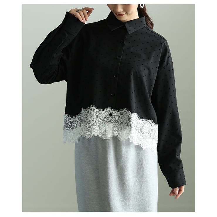 クラシカルに映えるフロッキードット裾レースシャツ レディース トップス | Sawa a la mode | 詳細画像18 