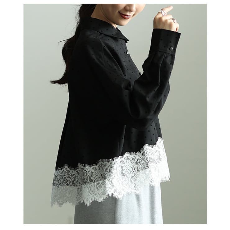 クラシカルに映えるフロッキードット裾レースシャツ レディース トップス | Sawa a la mode | 詳細画像19 