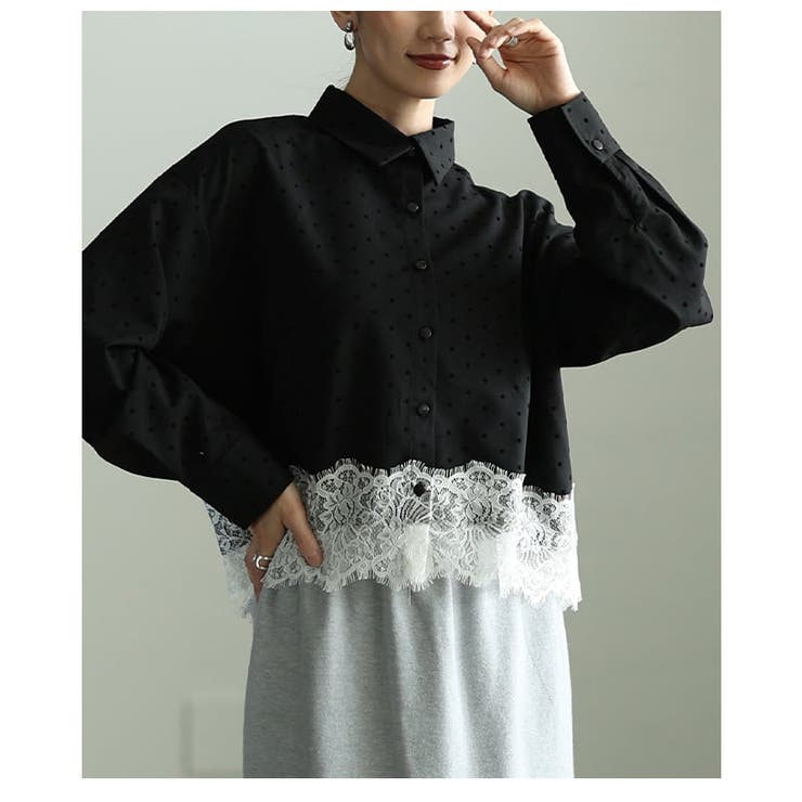 クラシカルに映えるフロッキードット裾レースシャツ レディース トップス | Sawa a la mode | 詳細画像22 