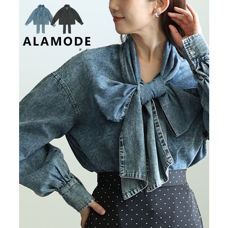 甘さを結ぶボリュームリボンデニムシャツ レディース トップス | Sawa a la mode | 詳細画像1 