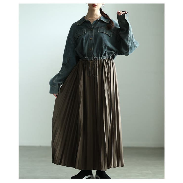 お洒落に決まるデニムドッキングプリーツワンピース レディース ワンピース | Sawa a la mode | 詳細画像12 
