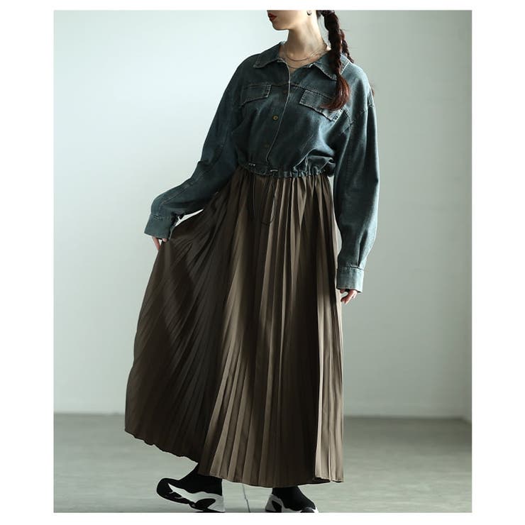 お洒落に決まるデニムドッキングプリーツワンピース レディース ワンピース | Sawa a la mode | 詳細画像18 