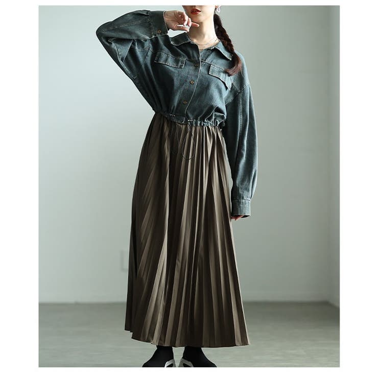 お洒落に決まるデニムドッキングプリーツワンピース レディース ワンピース | Sawa a la mode | 詳細画像20 