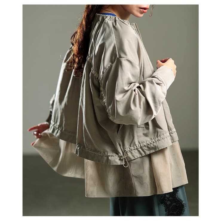 甘さを添えるチュール切り替えノーカラーブルゾン レディース アウター | Sawa a la mode | 詳細画像4 