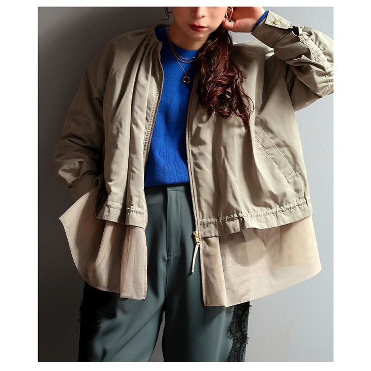 甘さを添えるチュール切り替えノーカラーブルゾン レディース アウター | Sawa a la mode | 詳細画像8 