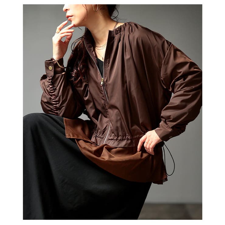 甘さを添えるチュール切り替えノーカラーブルゾン レディース アウター | Sawa a la mode | 詳細画像12 