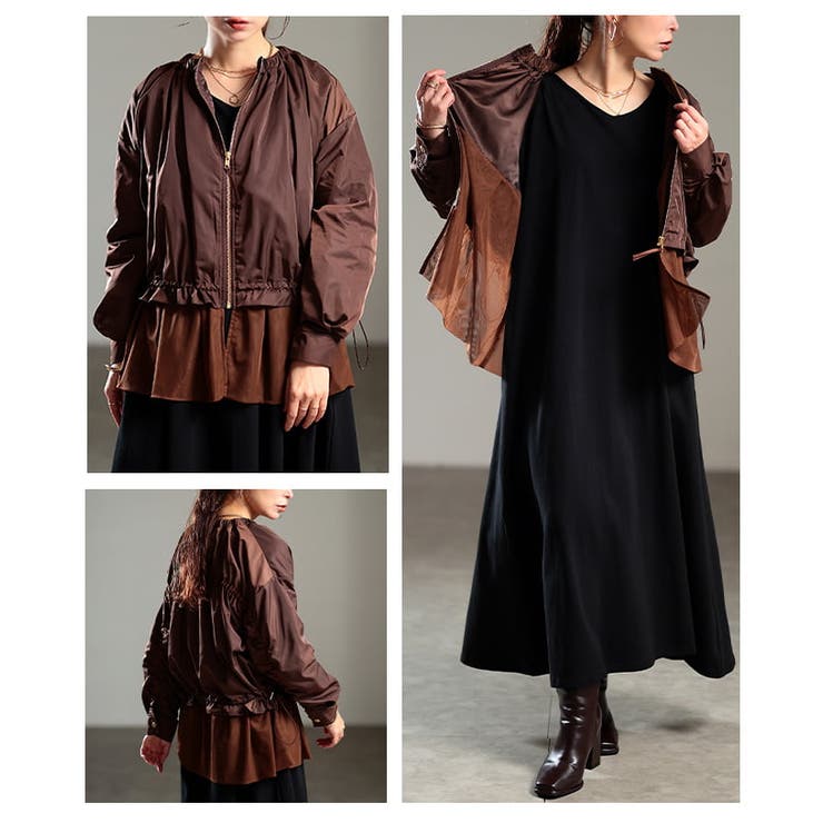 甘さを添えるチュール切り替えノーカラーブルゾン レディース アウター | Sawa a la mode | 詳細画像17 