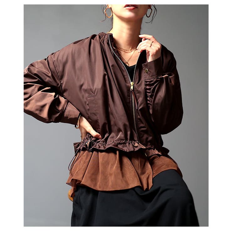 甘さを添えるチュール切り替えノーカラーブルゾン レディース アウター | Sawa a la mode | 詳細画像18 