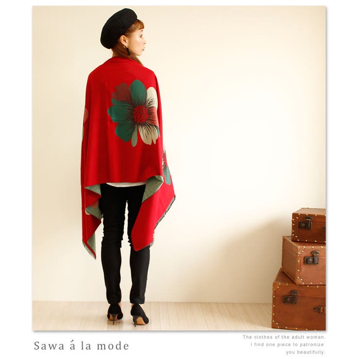 真紅に咲くアートなコスモスス柄トール。レディース ファッション ストール | Sawa a la mode | 詳細画像3 