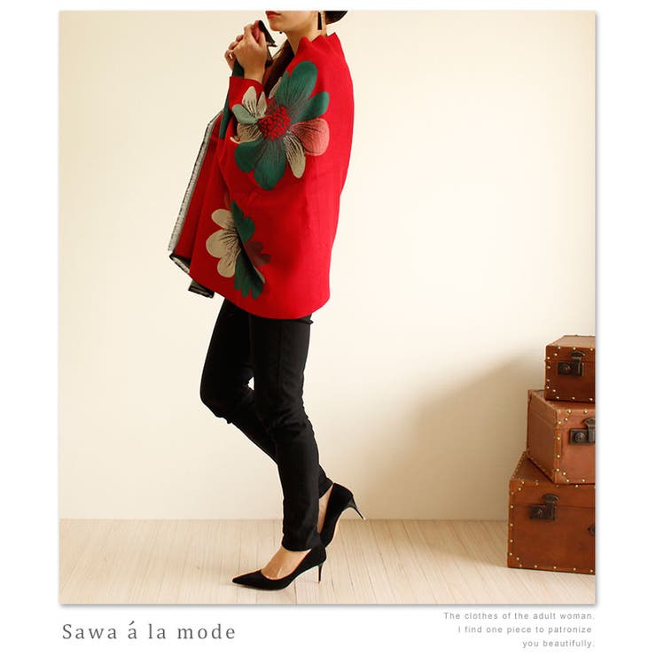 真紅に咲くアートなコスモスス柄トール。レディース ファッション ストール | Sawa a la mode | 詳細画像10 