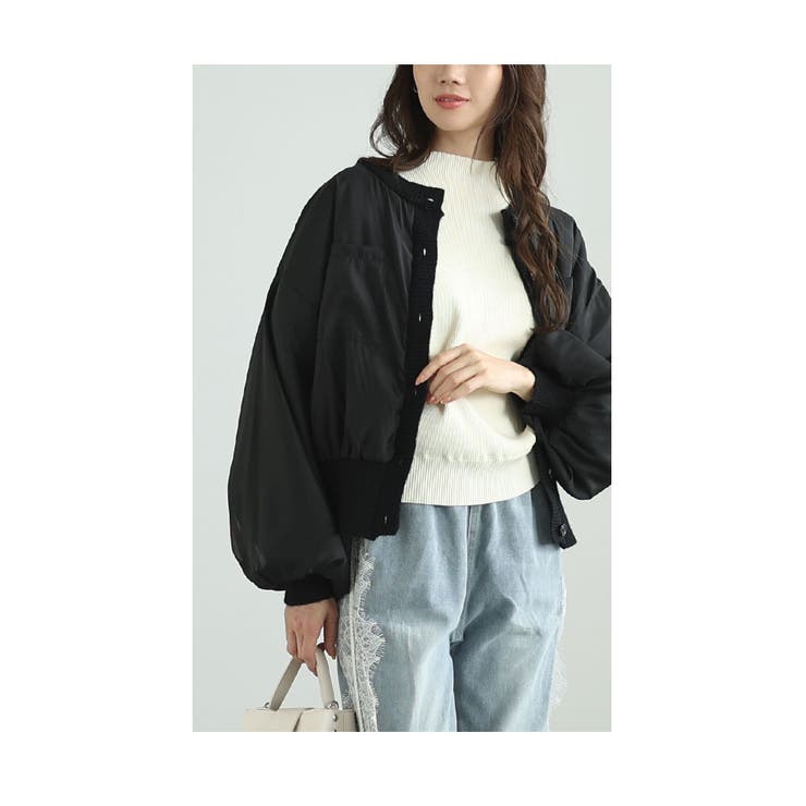 ブラック | 重なるシアーオーガンジーのクルーネックニットカーディガン レディース ファッション | Sawa a la mode