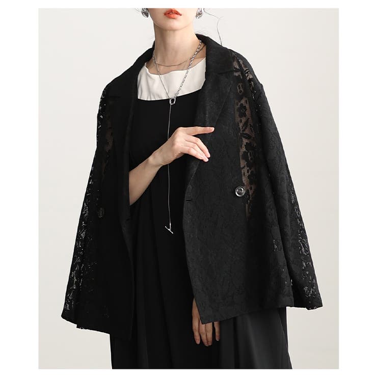 ブラック | 高見え感度抜群な花柄クロシェレーステーラードジャケット レディース ファッション | Sawa a la mode