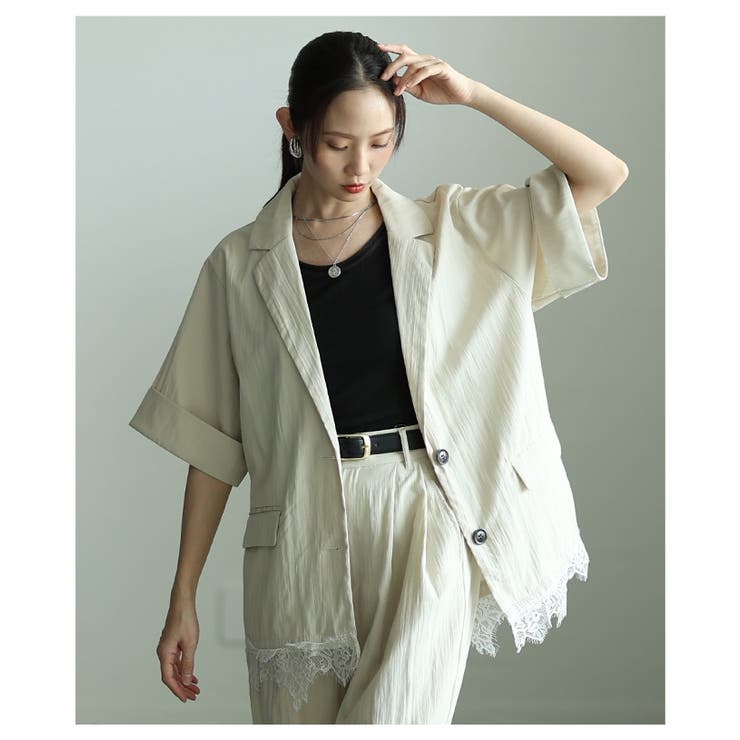 アイボリー | 自然に華やぐ裾レースリネンライクテーラードジャケット レディース ファッション | Sawa a la mode