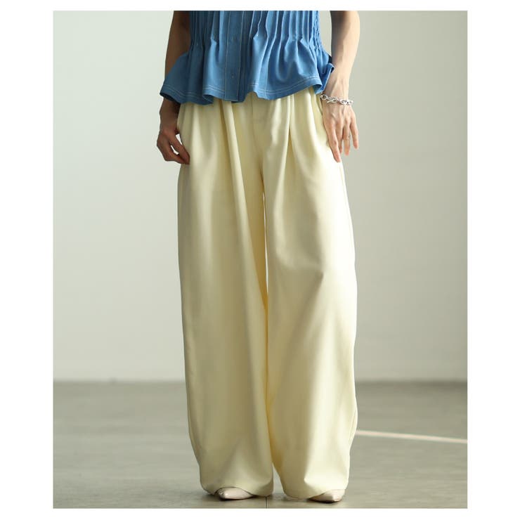 イエロー | 自然な奥行き生まれるメニータックハイウエストワイドパンツ レディース ファッショ… | Sawa a la mode
