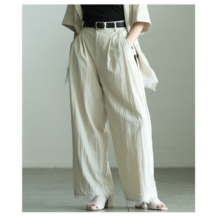 アイボリー | 自然に華やぐ裾レースリネンライクワイドパンツ レディース ファッション | Sawa a la mode