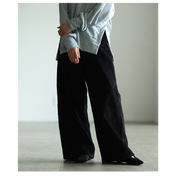 ブラック | シーズンムード高まるコーデュロイカーブパンツ レディース ファッション | Sawa a la mode