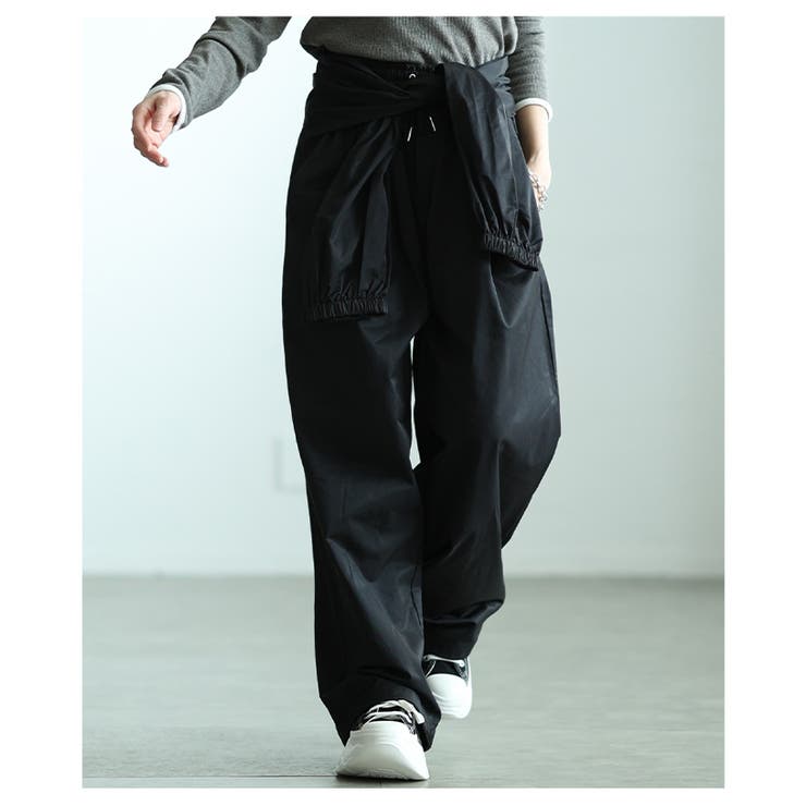 ブラック | 着こなし変えるウエスト巻き2wayワイドジョガーパンツ レディース ファッション | Sawa a la mode