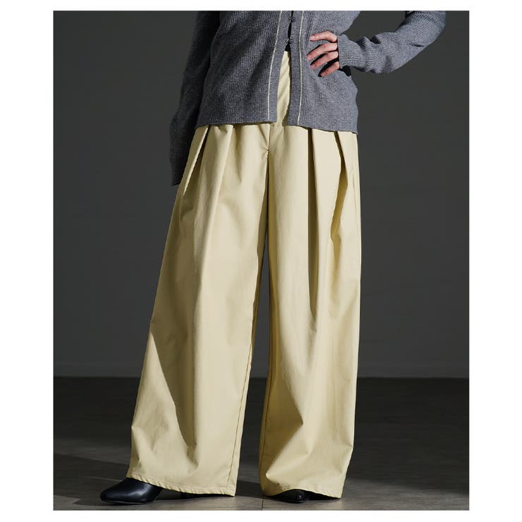 イエロー | 大人スパイス効かすフェイクレザータックワイドパンツ レディース ファッション | Sawa a la mode